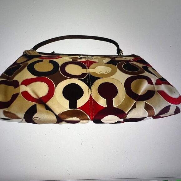 Coach Satin Multi Colored Monogram Clutch Wristlet - Picture 3 of 4